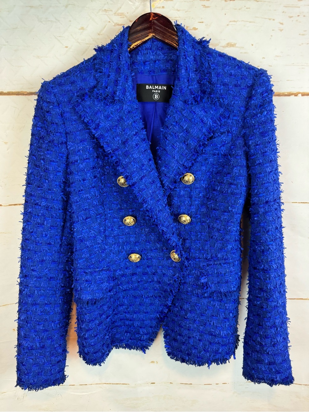 Balmain | Blue Boucle Double-Breasted Blazer, EU 38 - Picture 6 of 15